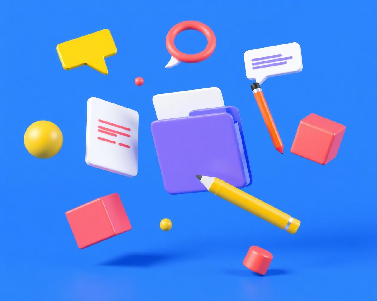 Floating 3D illustration of workspace tools
